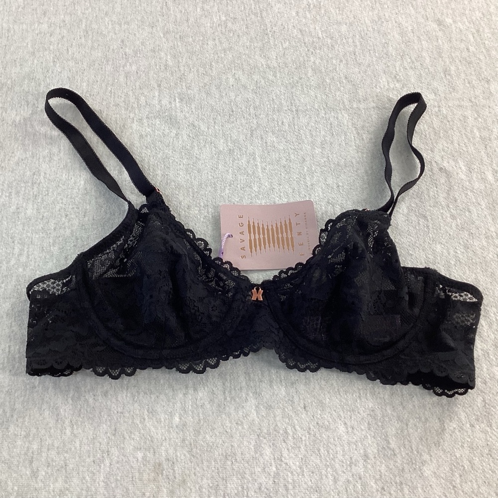 SAVAGE X FENTY OMBRÉ SHEER LACE WOMEN’S UNDERWIRE BRA COLOR: BLACK NWT